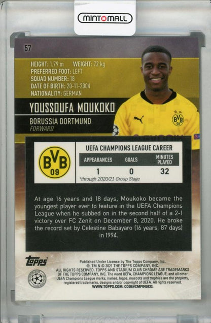 2020-21 Topps Stadium Club Chrome UEFA Champions League Borussia Dortmund Youssoufa Moukoko Base trading card