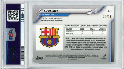 2019-20 Topps Chrome UEFA Champions League Ansu Fati Base Blue Wave parallel card PSA certified 20 of 75