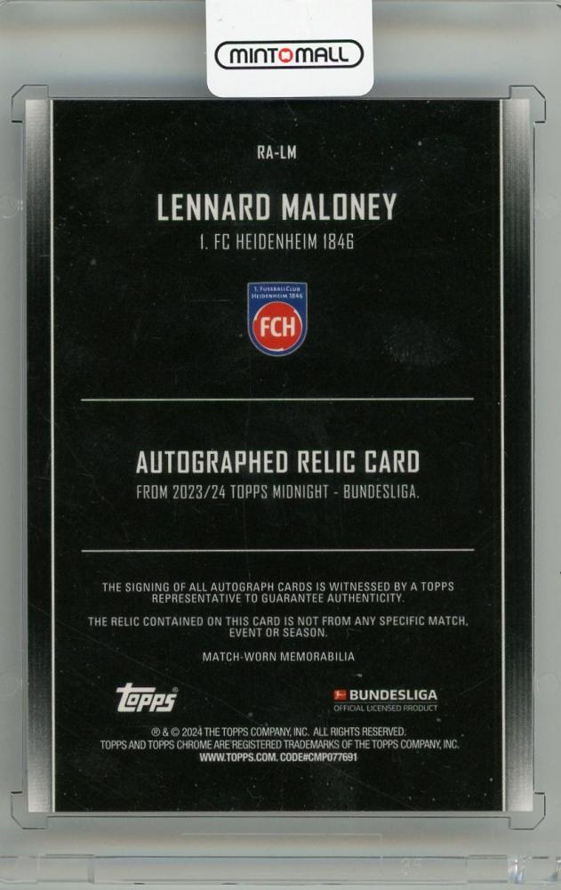 2023-24 TOPPS Midnight Bundesliga Lennard Maloney Relic Autographs Moonrise #RALM23/25 1.FC Heidenheim 1846
