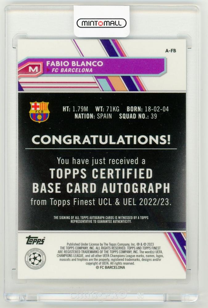 2022-23 Topps Finest UEFA Club Competitions Fabio Blanco AutographsA-FB FC Barcelona