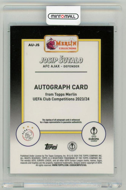 2023-24 Topps Merlin UEFA Club Competitions Josip Sutalo Autographs Aqua Refractors Parallels70/199 AFC Ajax