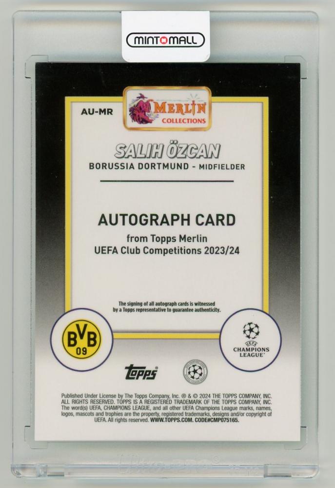 2023-24 Topps Merlin UEFA Club Competitions Salih Ozcan Autographs Aqua Refractors Parallels 128/199 Borussia Dortmund