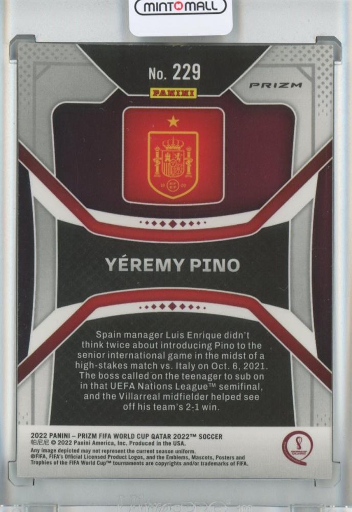 2022 Panini Prizm FIFA World Cup Qatar Soccer Yeremy Pino Zebra/#229/RC