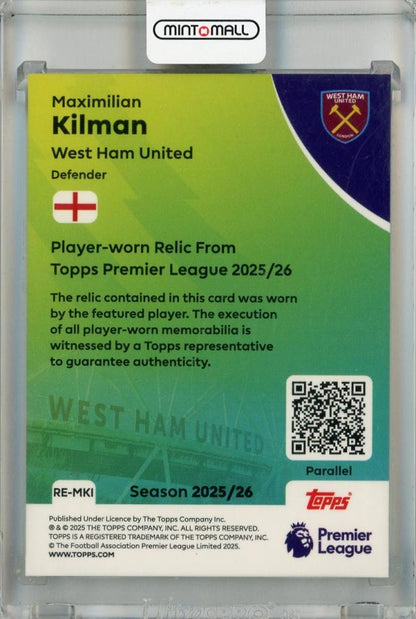 2025-26 Topps Premier League Maximilian Kilman Premier Relics Green Rainbow Foil #RE-MKI ※裏面傷あり56/99 West Ham United FC