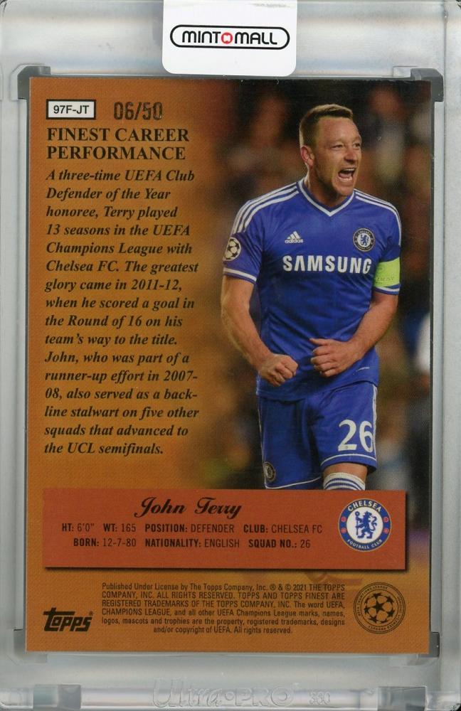 2020-21 Topps Finest UEFA Champions League Chelsea FC John Terry 1997 Topps Finest Masters Gold parallel card 06/50
