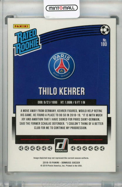 2018-19 Donruss Paris Saint-Germain Thilo Kehrer Base Rated Rookie Gold parallel card numbered 08 of 75