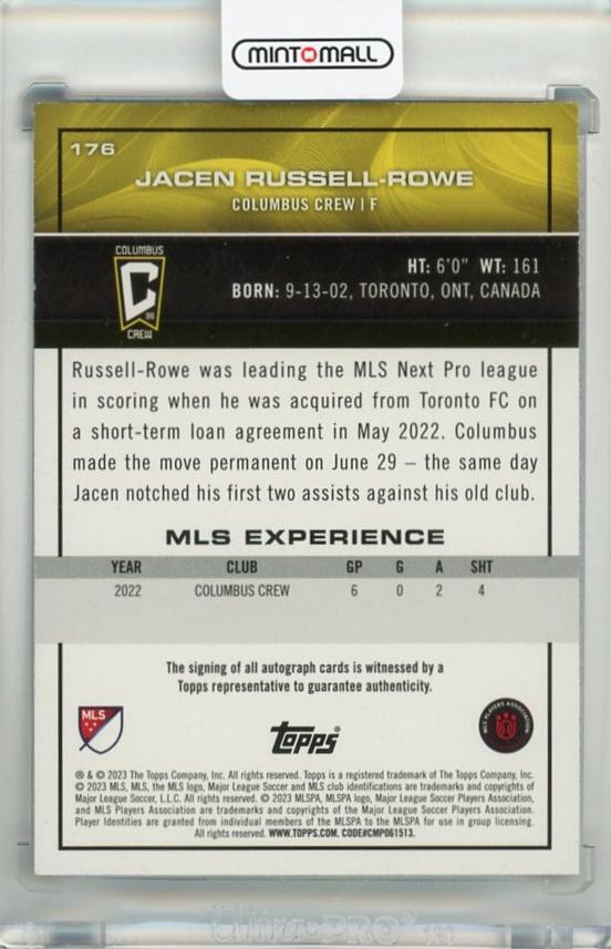 2023 Topps MLS Jacen Russell-Rowe Autographs Blue Foil RC #17632/99