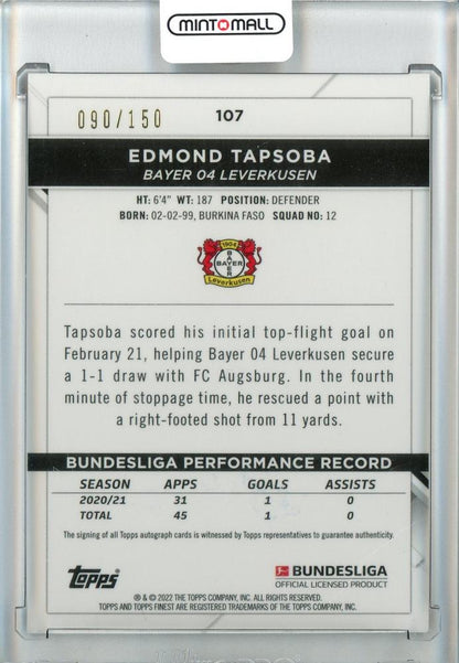 2021-22 Topps Finest Bundesliga Edmond Tapsoba Base Autographs/Black Wave Refractors/#107090/150 BAYER 04 LEVERKUSEN
