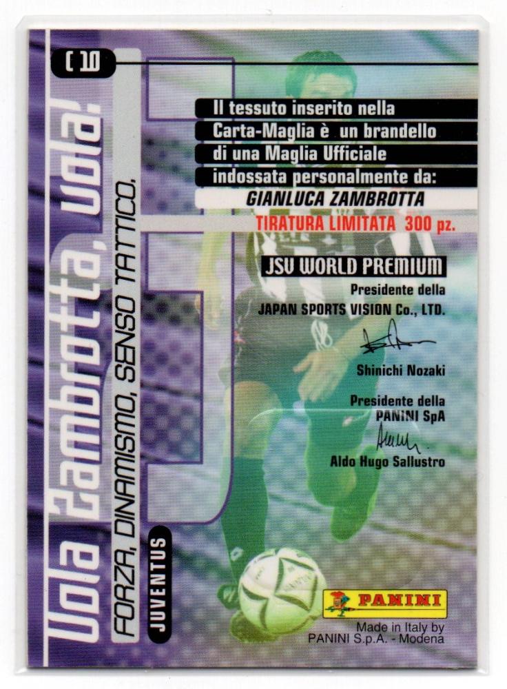 2001 PANINI CALCIO Premium Carte Maglia football card featuring Gianluca Zambrotta C10 in team jersey