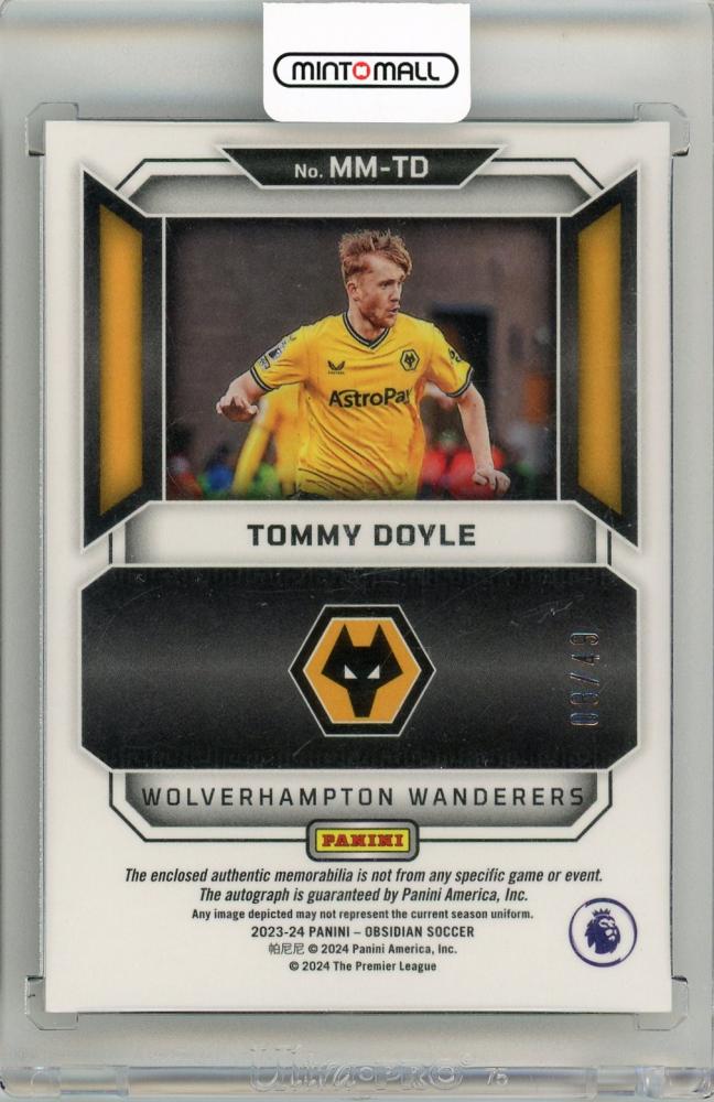 2023-24 Panini Obsidian Soccer Tommy Doyle Matrix Material Autograph Electric Etch Red Pulsar08/49 Wolverhampton Wanderers