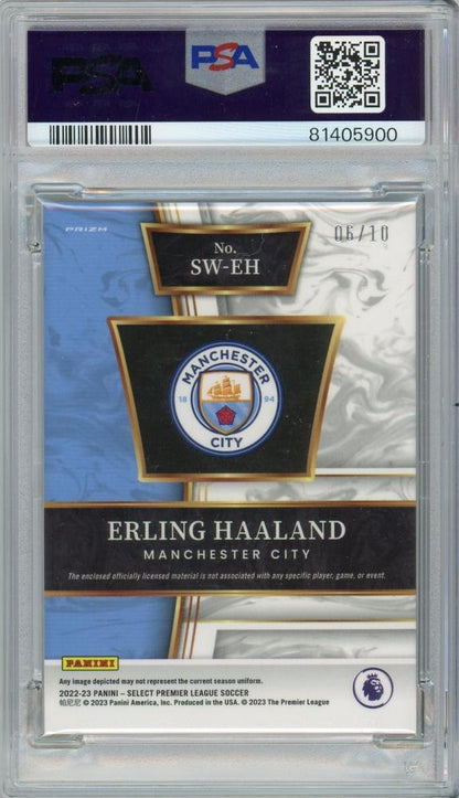 2022-23 Panini Select Premier League Erling Haaland Swatches Gold #17 06/10PSA9 Manchester City