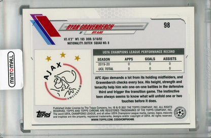 2020-21 Topps Chrome UEFA Champions League trading card of AFC Ajax player Ryan Gravenberch Base version