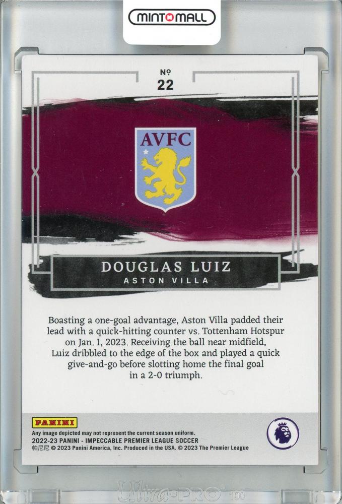 2022-23 Panini Impeccable Premier League Soccer Douglas Luiz Base/Sapphire/#2213/25 Aston Villa
