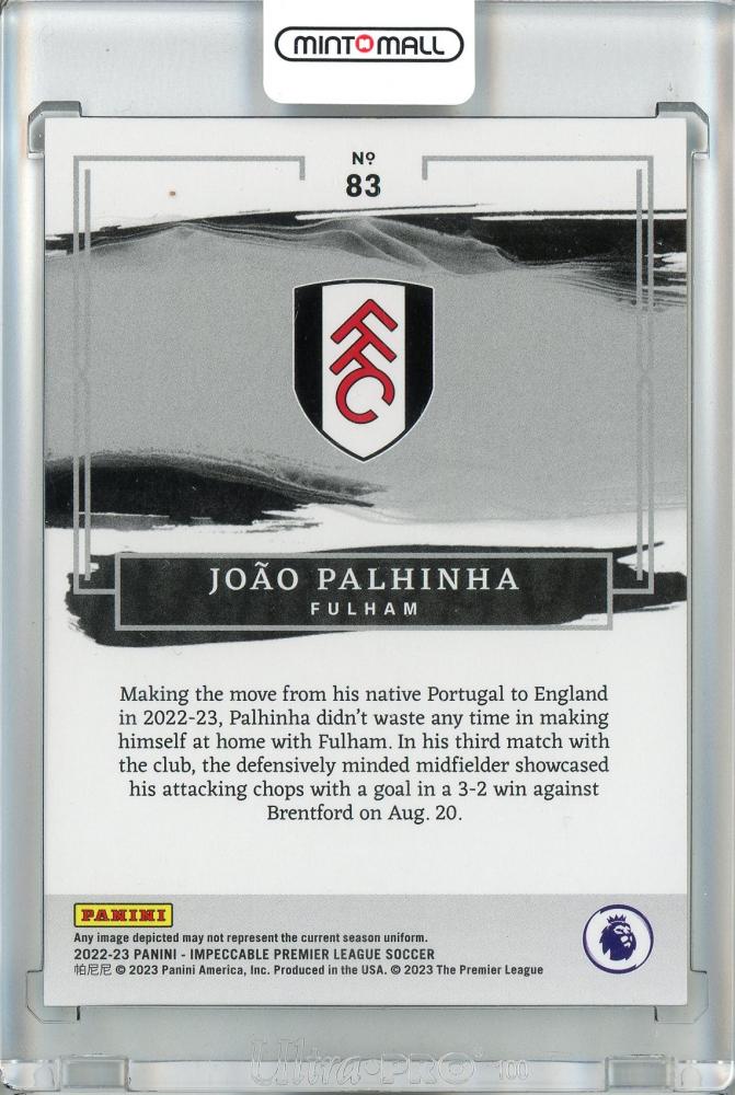 2022-23 Panini Impeccable Premier League Soccer Joao Palhinha Base/Sapphire/#8319/25 Fulham