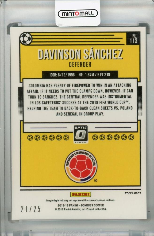 2018-19 Donruss Colombia Davinson Sanchez Base Optic Black Velocity parallel trading card numbered 21/25
