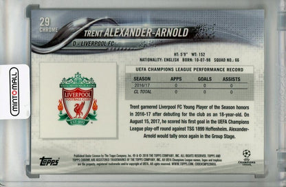 2017-18 Topps Chrome UEFA Champions League trading card featuring Liverpool FC player Trent Alexander-Arnold base set