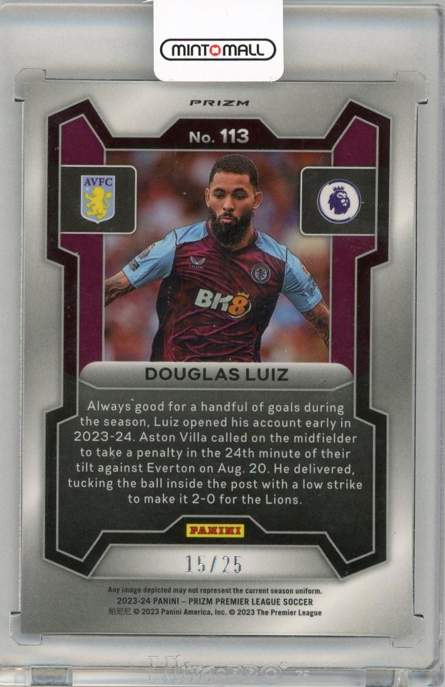 2023-24 Panini Prizm Premier League Soccer Douglas Luiz Purple Mojo Prizm15/25 Aston Villa