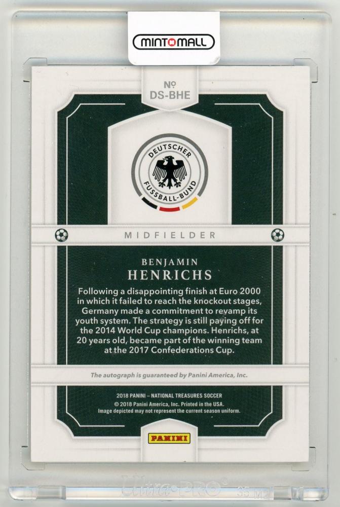 2018 Panini National Treasures Benjamin Henrichs Debut Signatures(ON CARD)83/99 Germany