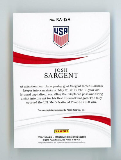 2019-20 PANINI Immaculate Rookie Autograph card featuring Josh Sargent serial number 71 of 99