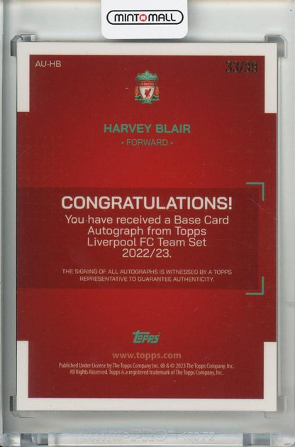 2022-23 TOPPS Liverpool FC Team Harvey Blair Autograph Pink 33/99