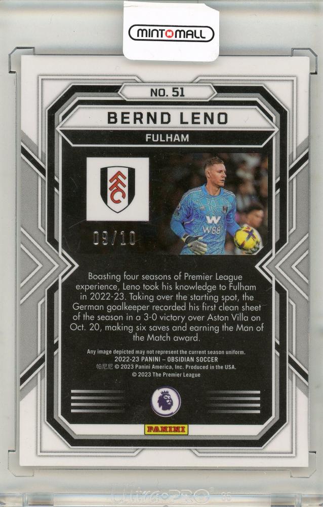 2022-23 Panini Obsidian Soccer Bernd Leno 09/10