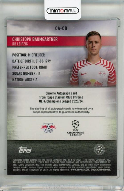 2023-24 Topps Stadium Club Chrome UEFA Champions League Christoph Baumgartner Chrome Autographs #CACB