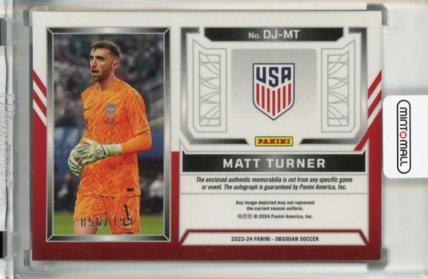 2023-24 Panini Obsidian Matt Turner Dual Jersey Ink Auto #33056/199*minor stain on back*
