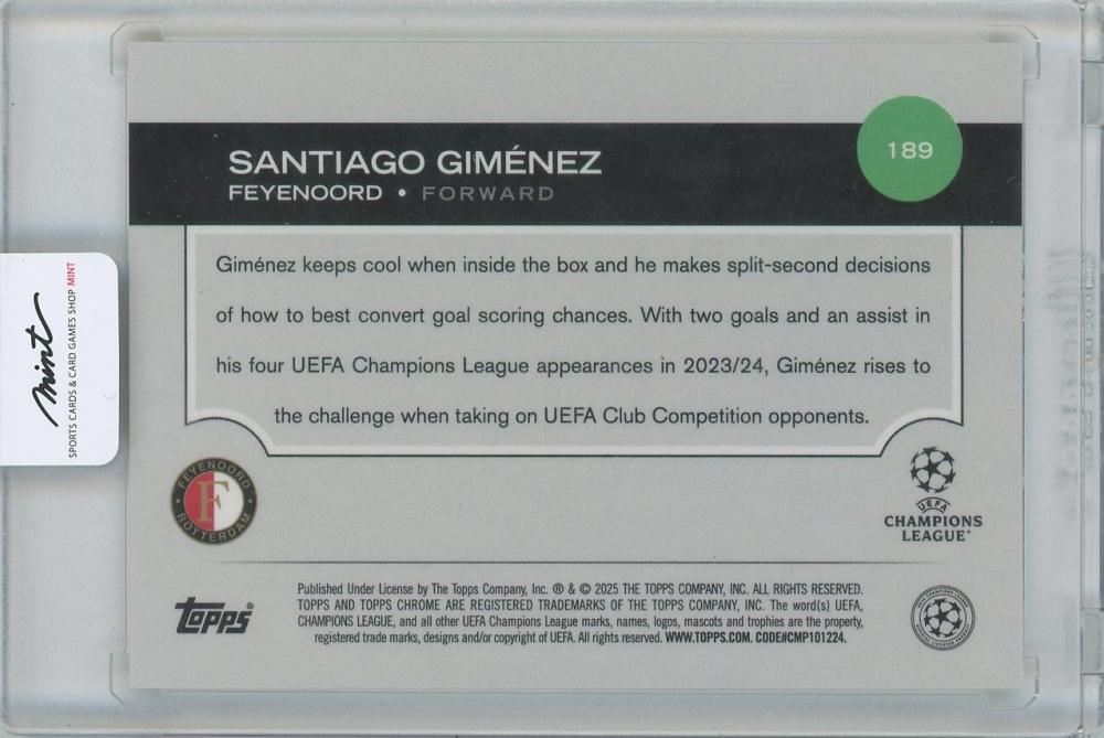 2024-25 TOPPS Chrome UEFA Club Competitions Gold Lava Refractors #189 / SANTIAGO GIMENEZ(Feyenoord) 48/50
