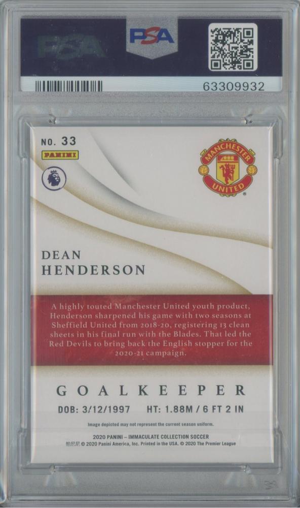 2020 Panini Immaculate Collection Dean Henderson RC Sapphire #3314/25PSA8 Manchester United