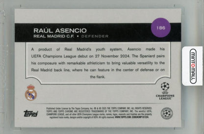 2024-25 TOPPS Chrome UEFA Club Competitions Raul Asencio Night Vision RayWave Refractors #186010/225 Real Madrid CF