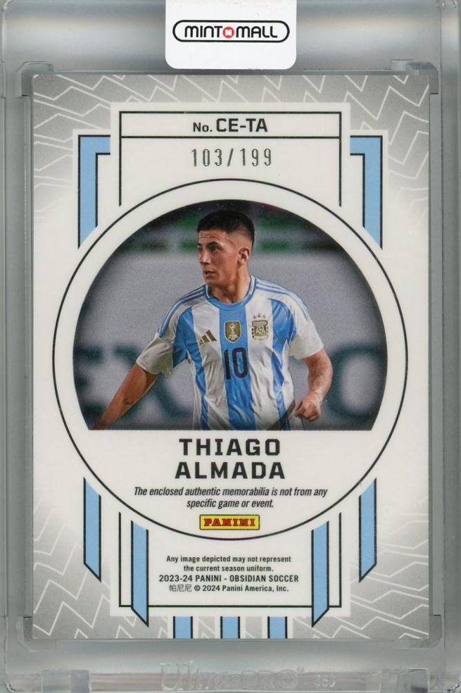 2023-24 Panini Obsidian Thiago Almada Cutting Edge #4 *Initial scratches on surface and dent on back* 103/199 Argentina