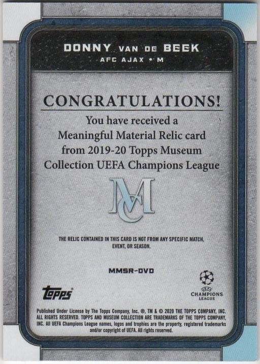 2019-20 Topps Museum Collection Champions League Donny Van De Beek Relics card serial No 32 out of 50