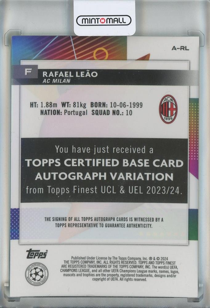 2023-24 Topps Finest Rafael Leao Green Refractor #A-RL88/99 AC Milan