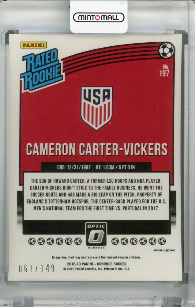 2018-19 Donruss United States Cameron Carter-Vickers Base Optic Rated Rookie Aqua card serial 067/149