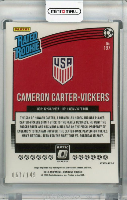 2018-19 Donruss United States Cameron Carter-Vickers Base Optic Rated Rookie Aqua card serial 067/149
