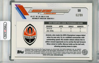 2020-21 Topps Chrome UEFA Champions League FC Shakhtar Donetsk Marcos Antonio Neon Green parallel trading card 62 of 99