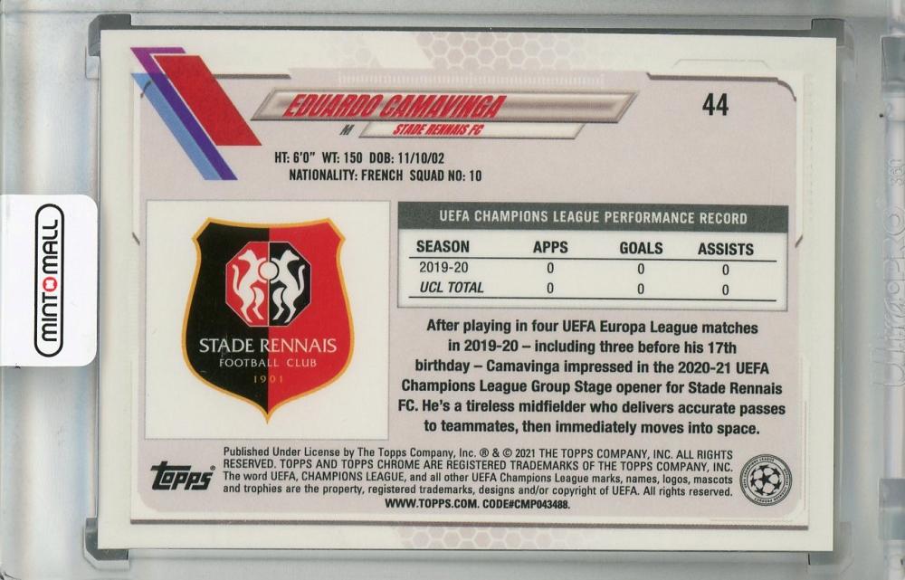 2020-21 Topps Chrome UEFA Champions League Eduardo Camavinga Stade Rennais FC Base card