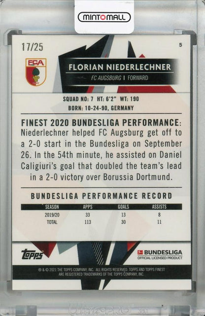2020-21 Topps Finest Bundesliga FC Augsburg Florian Niederlechner Base Orange parallel card serial numbered 17/25