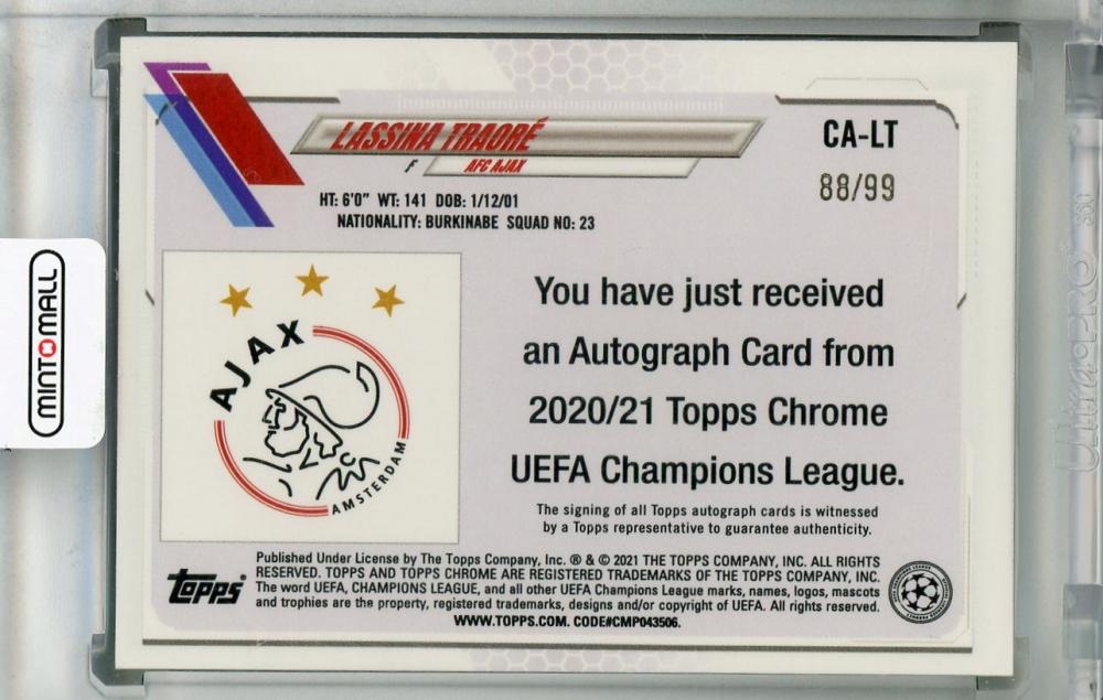2020-21 Topps Chrome UEFA Champions League Lassina Traore AFC Ajax Neon Green parallel card numbered 88 out of 99