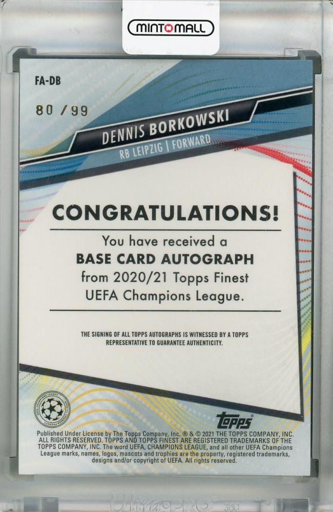 2020-21 Topps Finest UEFA Champions League Dennis Borkowski RB Leipzig autograph Neon Green Wave trading card 80 of 99