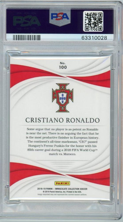 2018-19 Panini Immaculate Collection Cristiano Ronaldo base card PSA graded number 38 out of 65 from Portugal