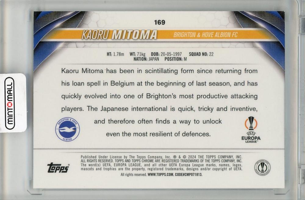 2024 TOPPS Chrome UEFA Club Competitions Kaoru Mitoma #169 Brighton & Hove Albion FC
