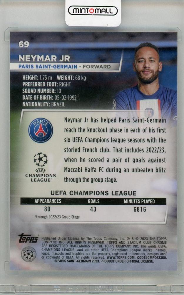2023 TOPPS Stadium Club Chrome Neymar Jr #69 Paris Saint-Germain