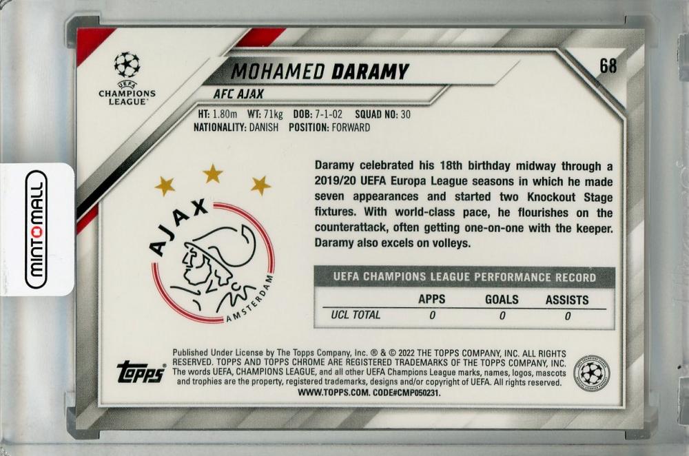 2020-21 Topps Chrome UEFA Champions League AFC Ajax Mohamed Daramy Base Gold Lava parallel trading card