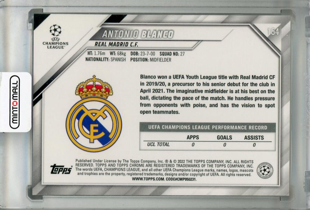 2020-21 Topps Chrome UEFA Champions League Real Madrid Antonio Blanco Orange & Gold Starball parallel card