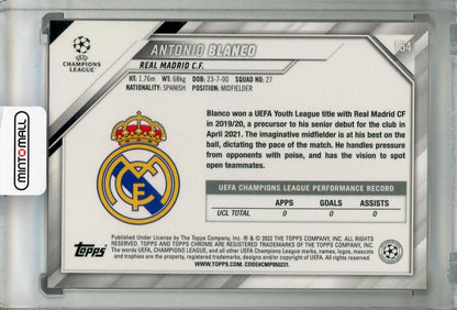 2020-21 Topps Chrome UEFA Champions League Real Madrid Antonio Blanco Orange & Gold Starball parallel card