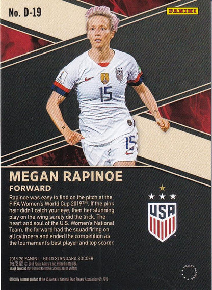 2019-28 Panini Gold Standard Megan Rapinoe Dynamic AU parallel trading card numbered 09 out of 79