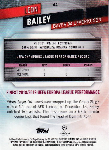 2019-20 Topps Finest UEFA Champions League Bayer 04 Leverkusen Leon Bailey Base Gold Parallel card number 25 of 50