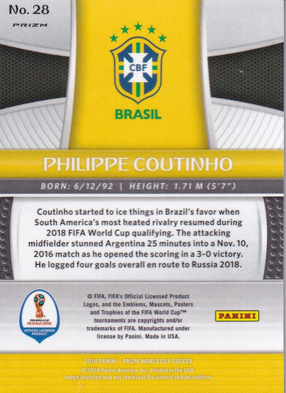 2018 Panini Prizm World Cup Brazil Philippe Coutinho Base Red Blue Wave parallel soccer card
