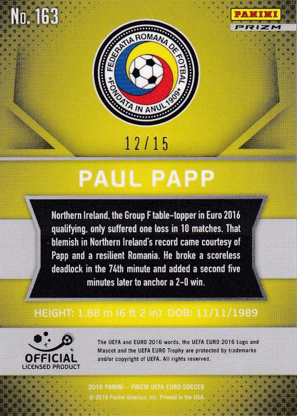 2016 Panini Prizm Euro Romania Paul Papp Base Light Blue Prizms Parallel card numbered 12 of 15